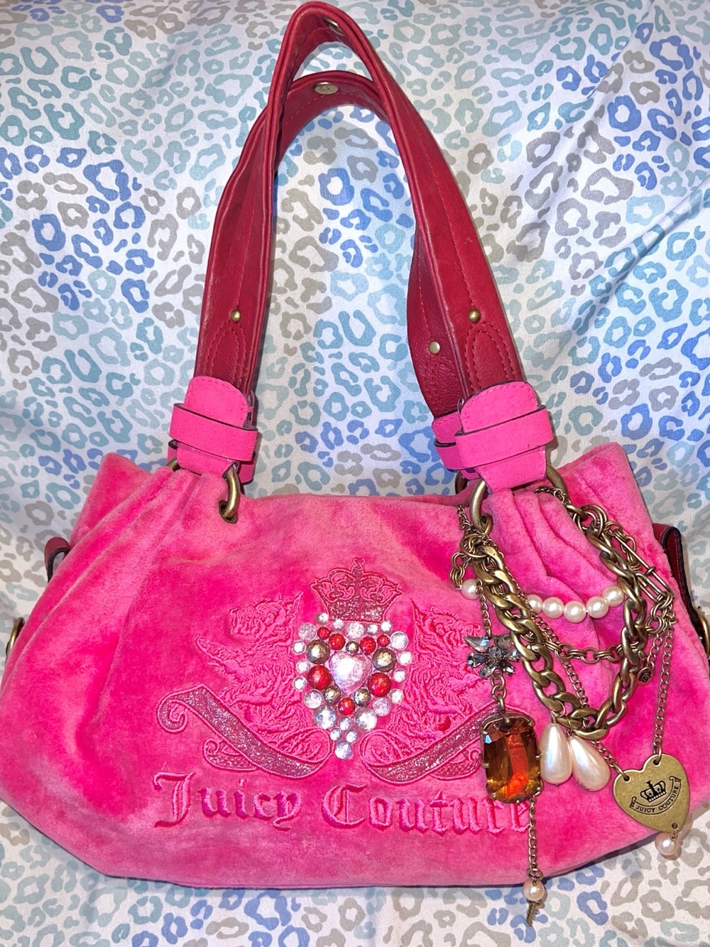 Vintage Rare Pink Juicy Couture Purse Velour Handbag Scottie Dog Bag Y2K Satchel